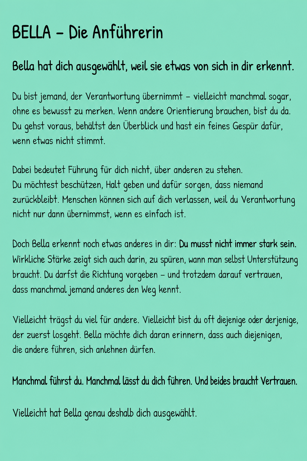 Bellas Botschaft für dich