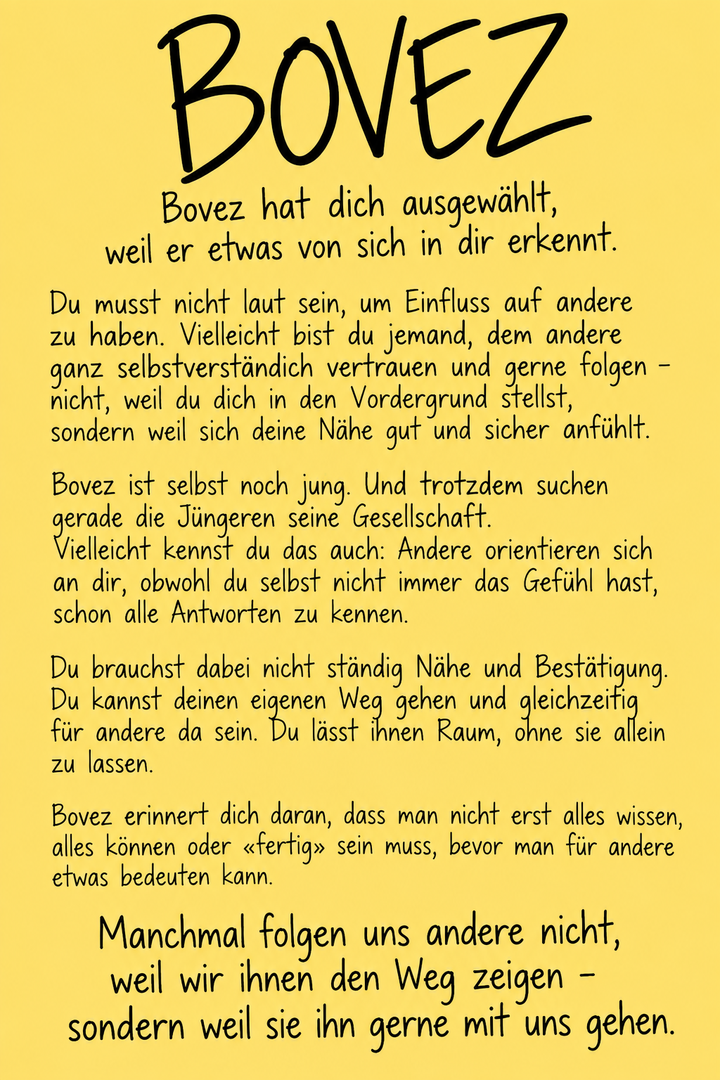 Bovez' Botschaft für dich